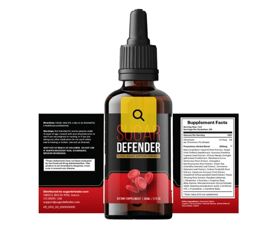 Close-up of Sugar Defender supplement bottle